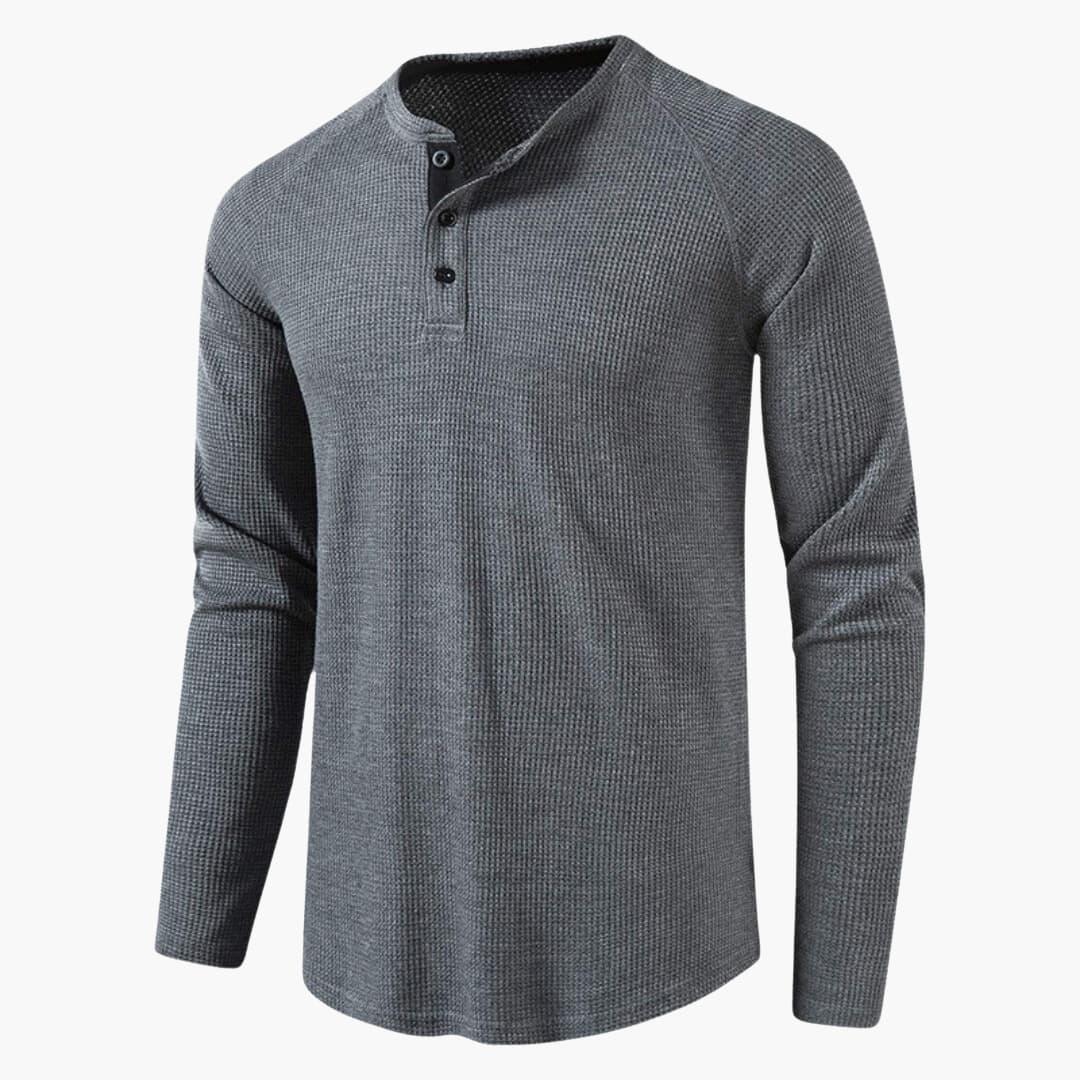 Men's T-shirt with mid-chest button closure and long sleeves for a modern style