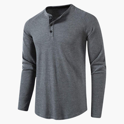 Men's T-shirt with mid-chest button closure and long sleeves for a modern style