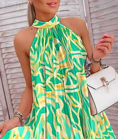Fiona - Sleeveless Printed Pleated Cocktail Dress
