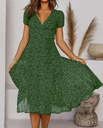 Micaela - Printed short-sleeved chiffon dress with V-neck