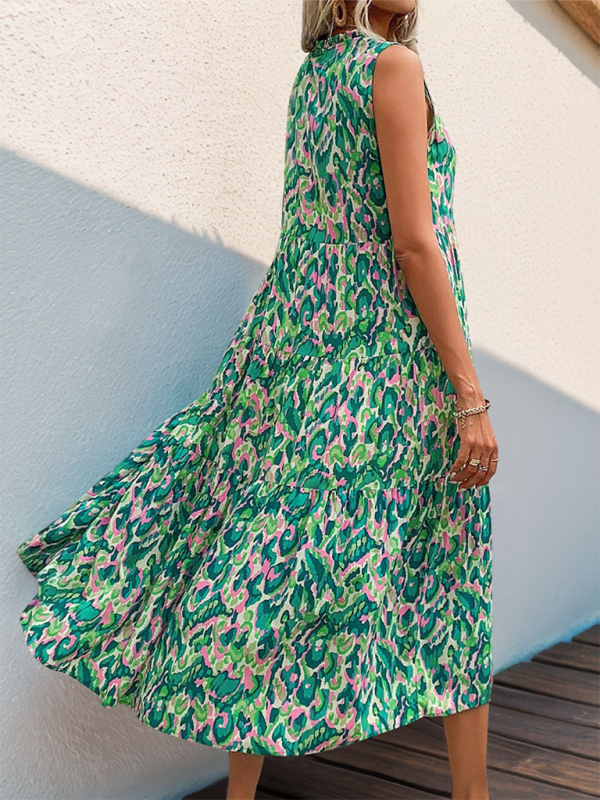 Camila - Teal abstract print midi dress for summer festivals