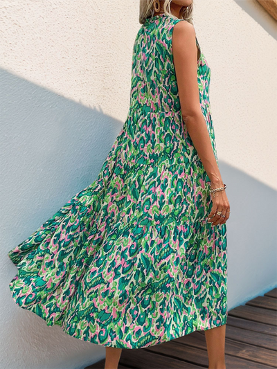 Camila - Teal abstract print midi dress for summer festivals