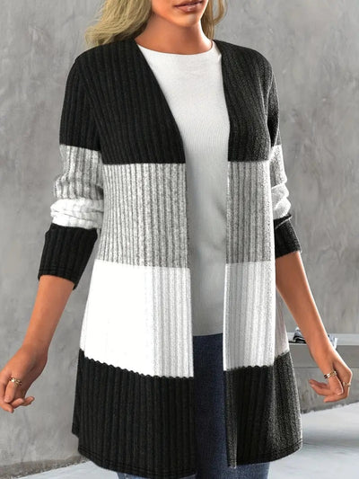 Long Sleeve Color Block Open Cardigan