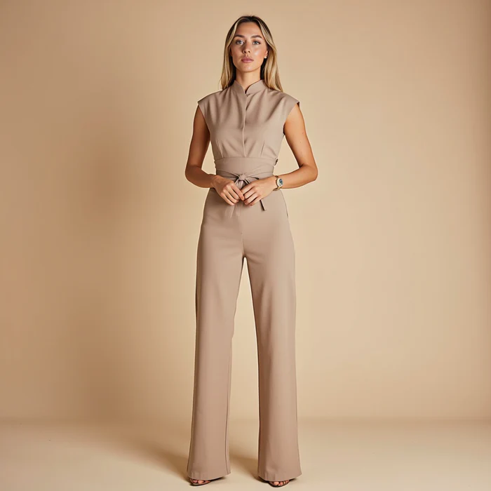 Sleeveless belted jumpsuit for a modern and versatile style