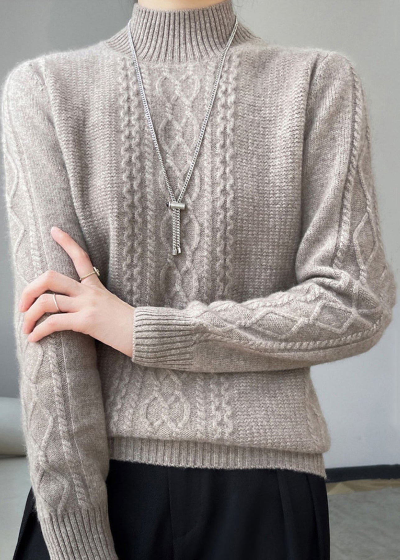 Warm patchwork turtleneck sweater for autumn