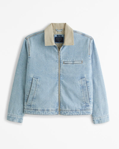 Cropped Work Jacket with Zipper