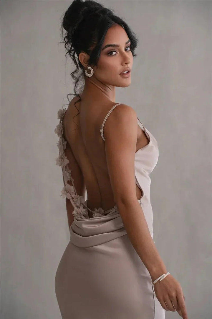 Elegant long evening dress for women with open back and sophisticated design
