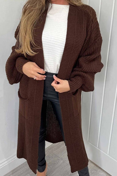 Long Cardigan with Dropped Shoulders and Wide Sleeves with Pockets