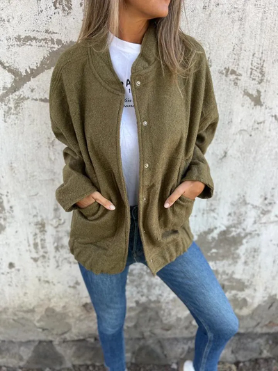 Casual Round Neck Jacket - Single Button Design for Daily Wear