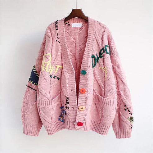 Clara - Women's Loose Short Embroidered Sweater