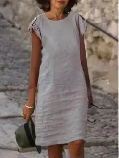 Fanny - Women's Multicolor Cotton Linen Sleeveless Round Neck Mid-Length Dress