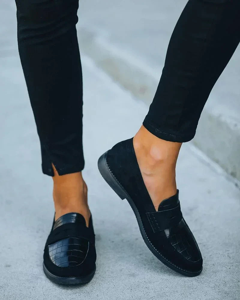 Solid round toe flat loafers