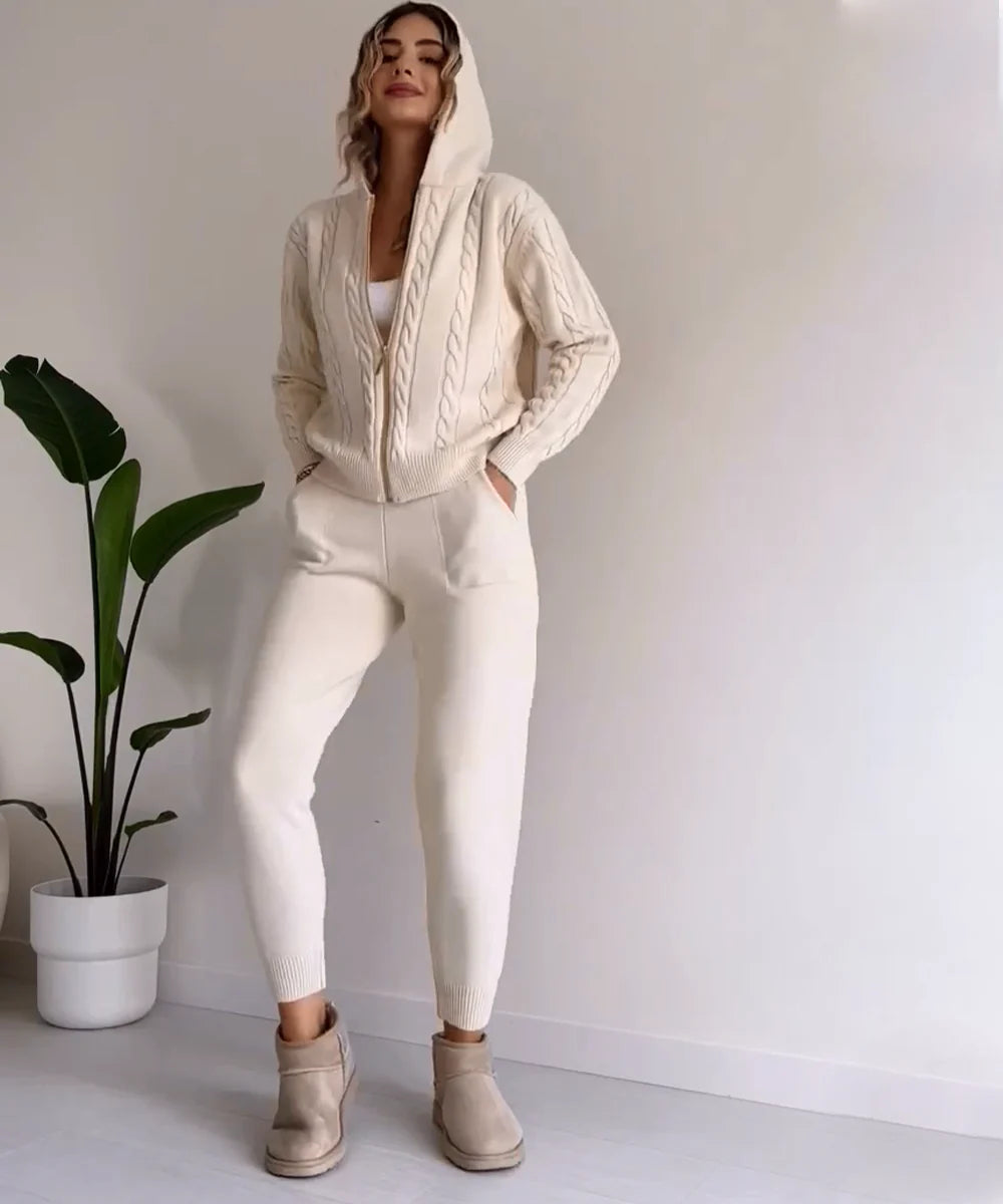 Two-Piece Set Jacquard Knit Sweater and Cardigan with Design