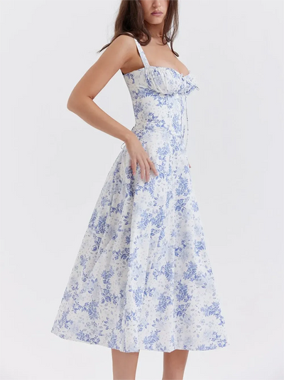 Mireia - Floral strap dress with cinched waist
