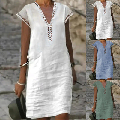 Gabriela - Round neck dress with lace panel