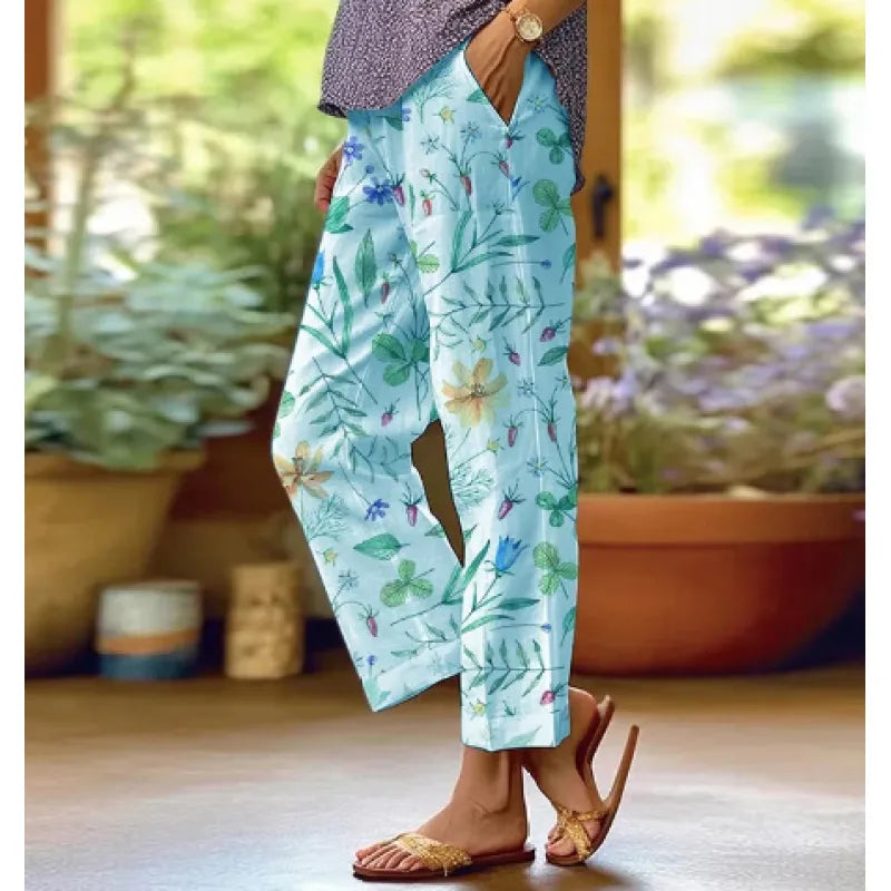 Victoria - Women's Vintage Botanical Floral Lace-Up Loose Casual Pants
