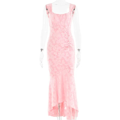 Eva - Solid Color V-Neck High Waist Fitted Long Dress