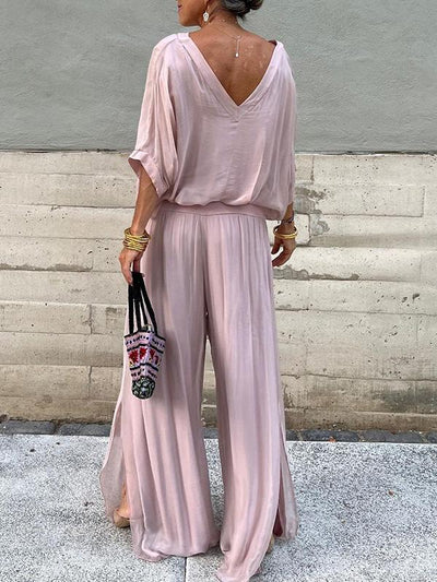 Marta - Elegant two-piece set with wide chiffon pants