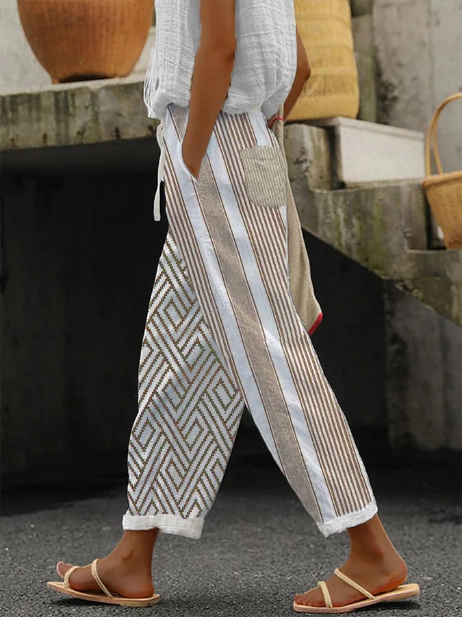 Delia - Women's Casual Striped Button Down Pants