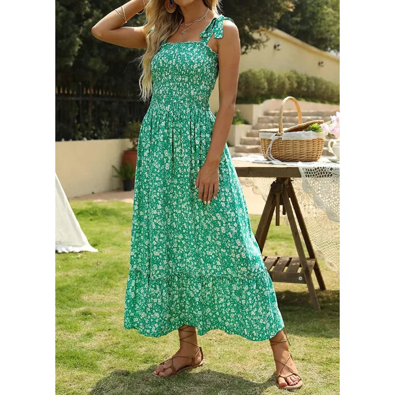 Casandra - Women's Loose Long Summer Bohemian Printed Strappy Dresses