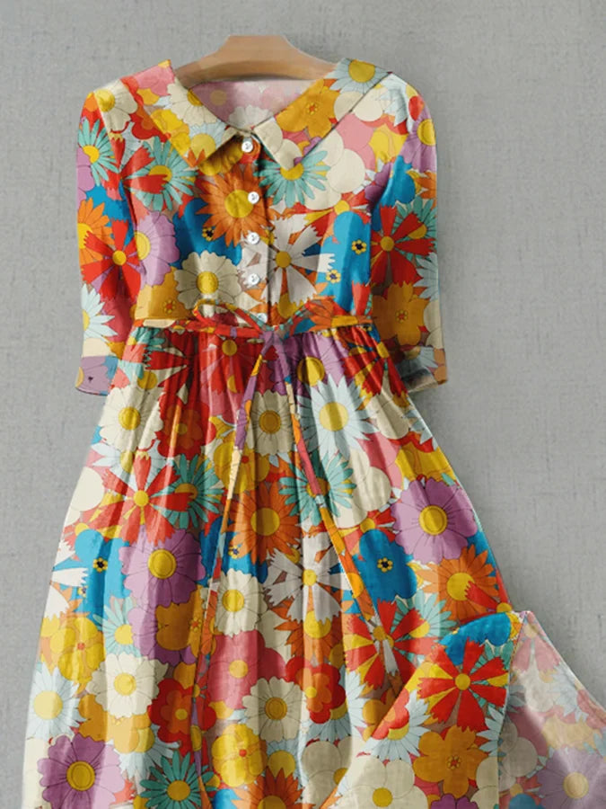 Dora - Literary Casual Floral Print Loose Dress