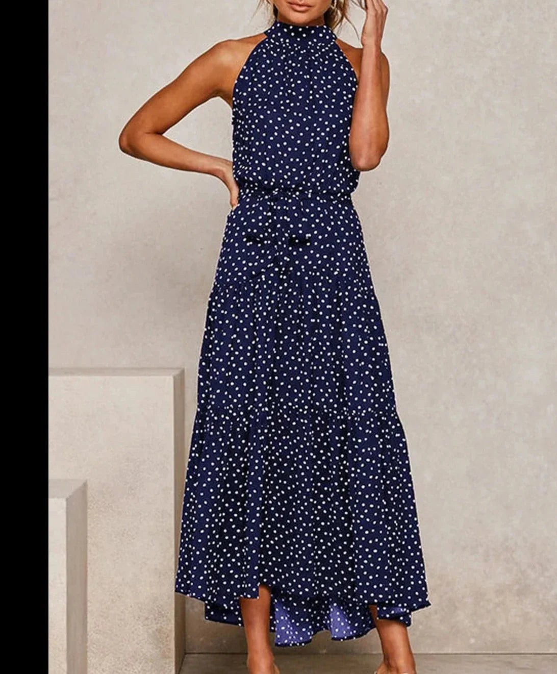 Evelyn - Long printed dress with bow at the waist