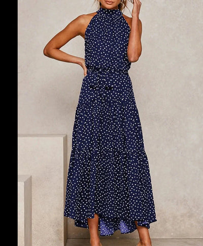 Evelyn - Long printed dress with bow at the waist