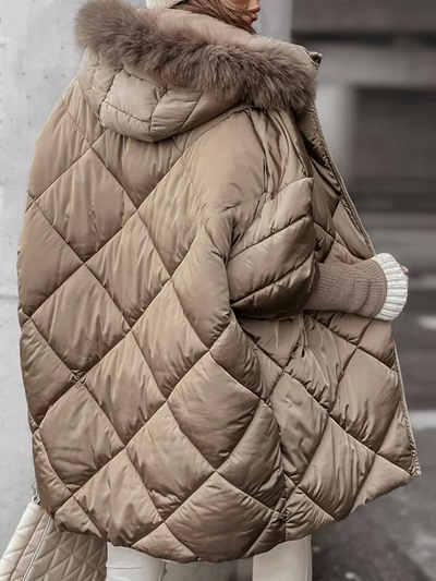 Women's Winter Hooded Zip-Up Jacket – Elegant Diamond Design
