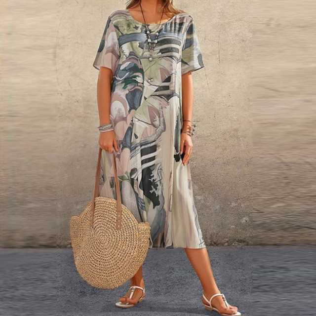 Summer midi dress with a modern print