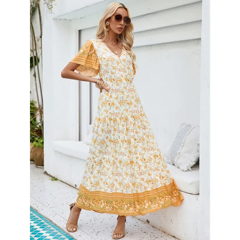 Carolina - New Casual Short Sleeve Printed Holiday Dress