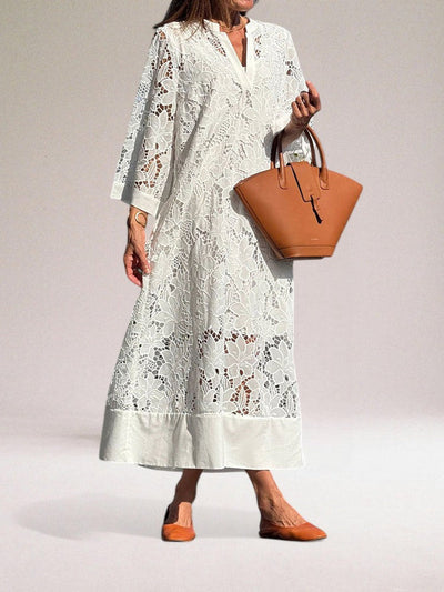 Elegant long dress with classic-inspired openwork details
