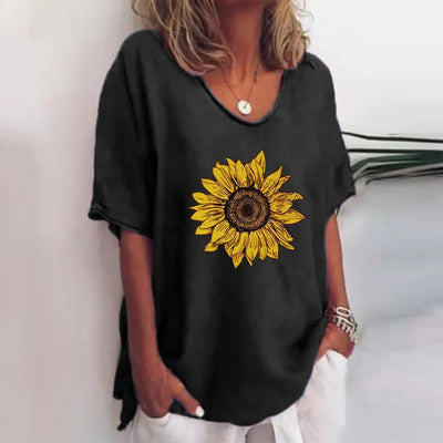Alba - Green Floral Print Crew Neck Half Sleeve T-Shirt