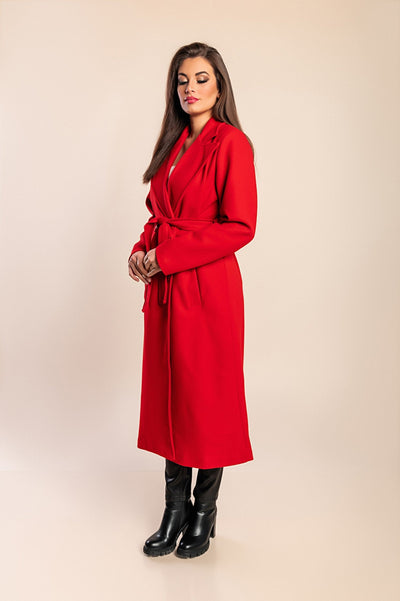 Elegant women's long coat with button closure and sophisticated design