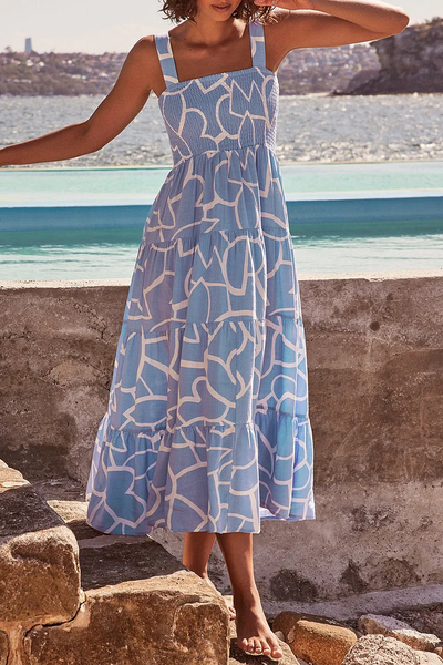 Mia - Printed dresses with thin straps and urban fashion patches