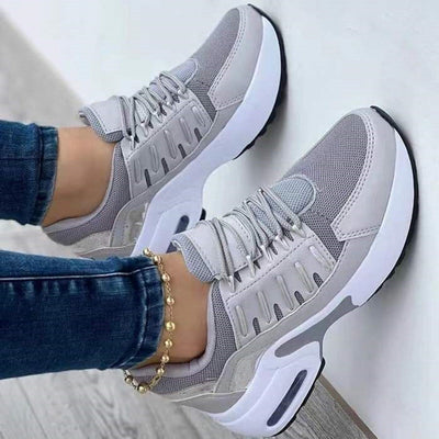 Women's Wedge Sneakers - Breathable Mesh Casual Shoes with Thick Sole and Lace-Up