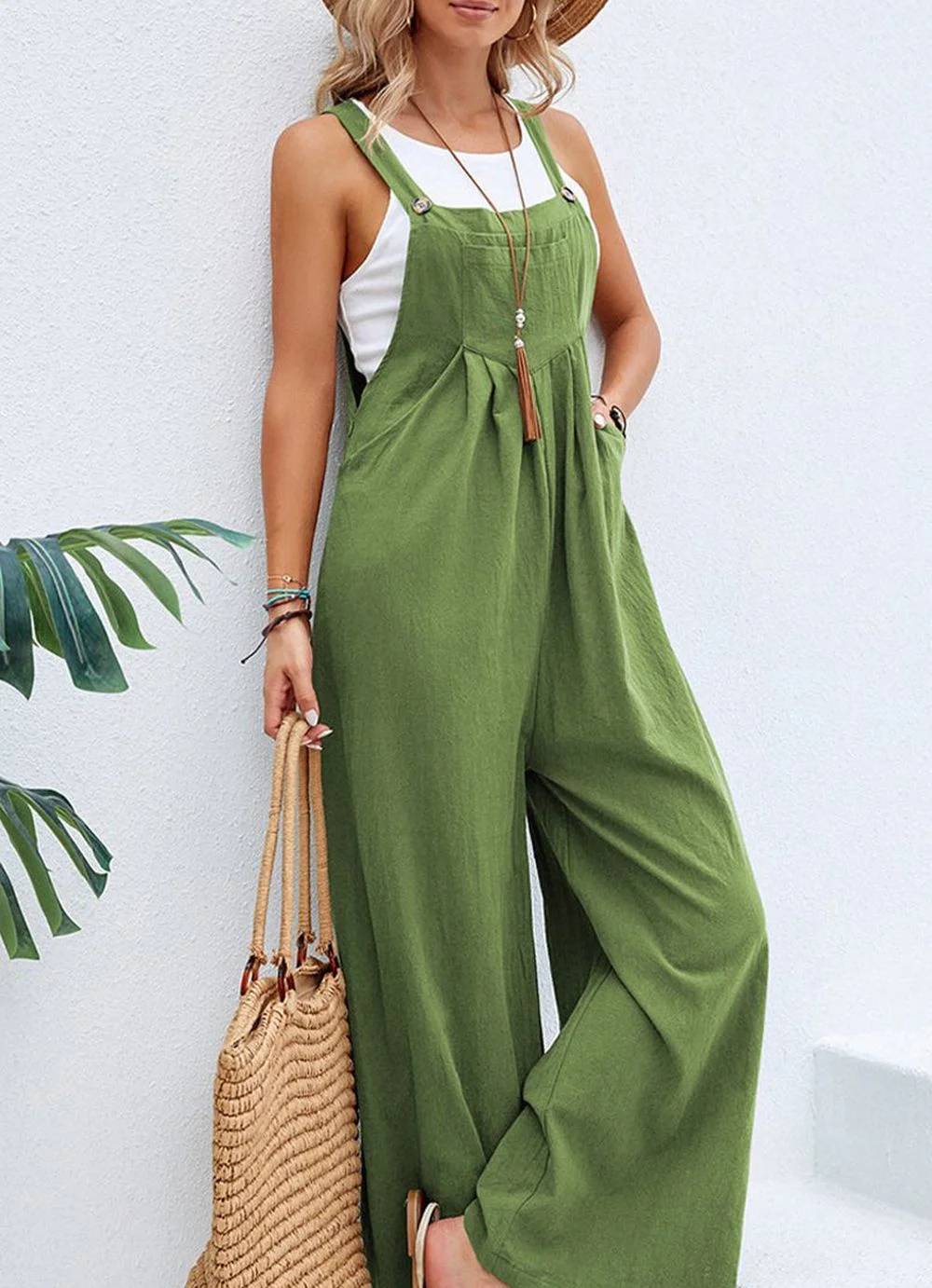 Karolina - Women's Loose Square Neck Solid Button Casual Holiday Jumpsuits