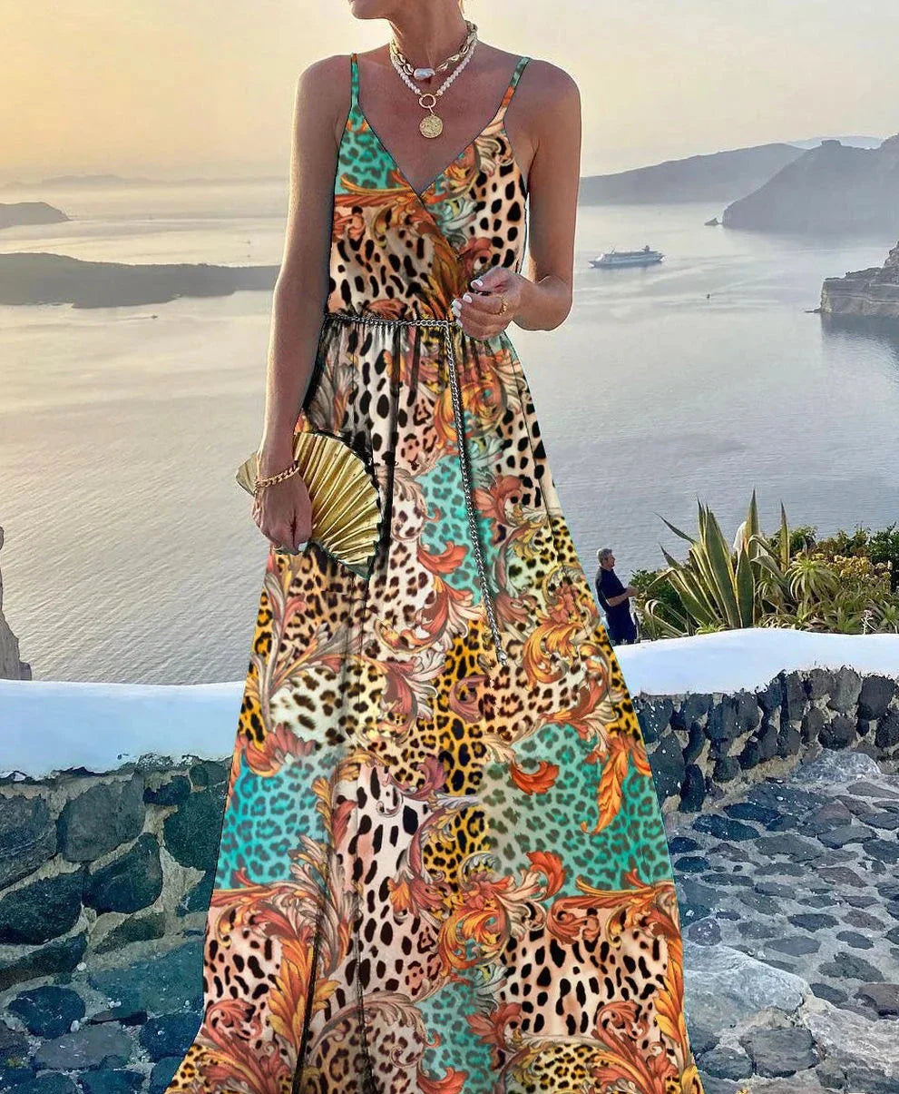 Eloise - Colorful Maxi Dress with Plunging Neckline