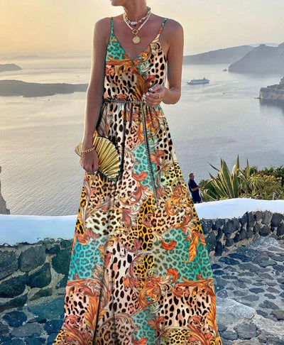 Eloise - Colorful Maxi Dress with Plunging Neckline