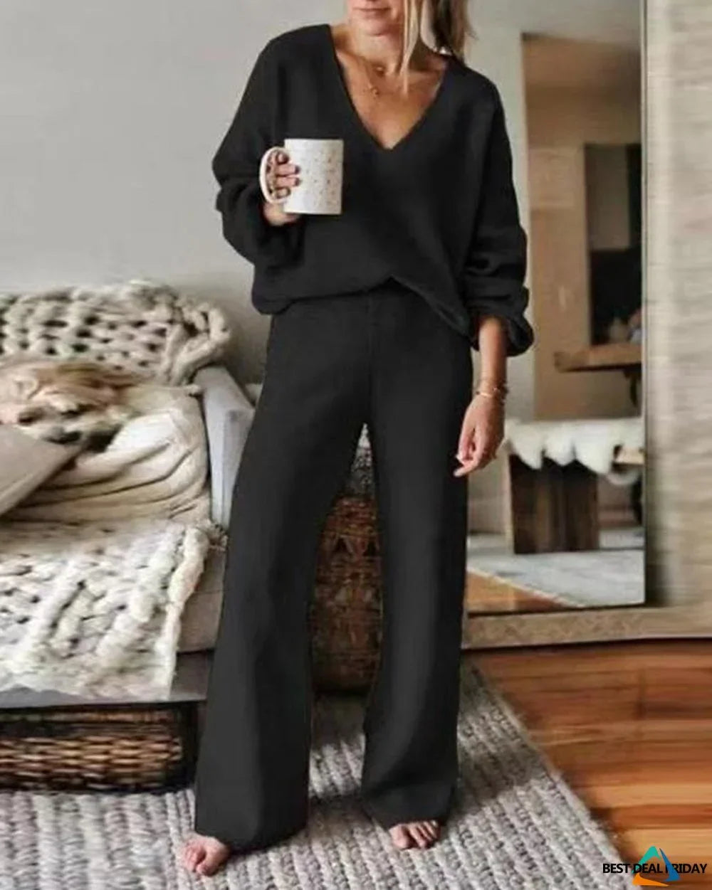 Women's Casual V-Neck Sweater Set - Comfortable and Elegant Style
