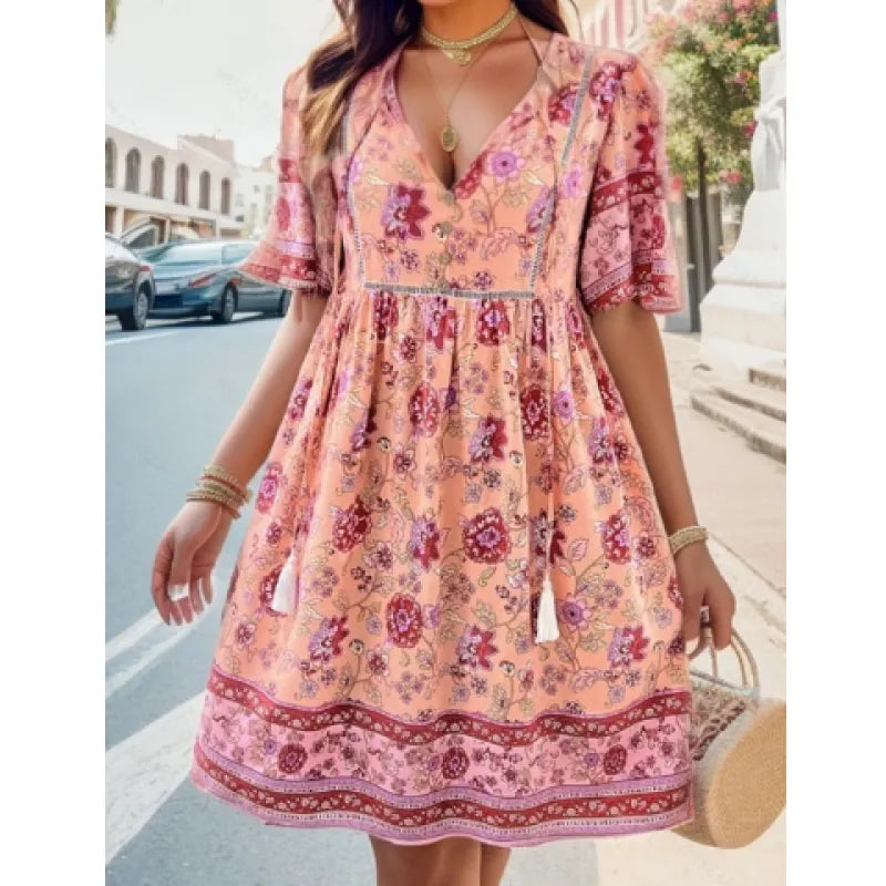 Andrea - Short-sleeved printed mini dress