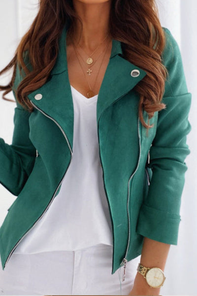 Zip-up jacket with turn-down collar