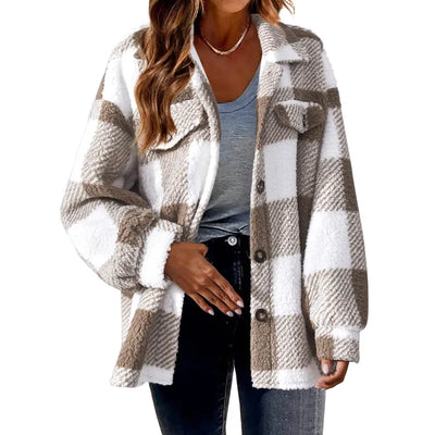 Women's Button-Down Plaid Jacket - Cozy and Modern Coat