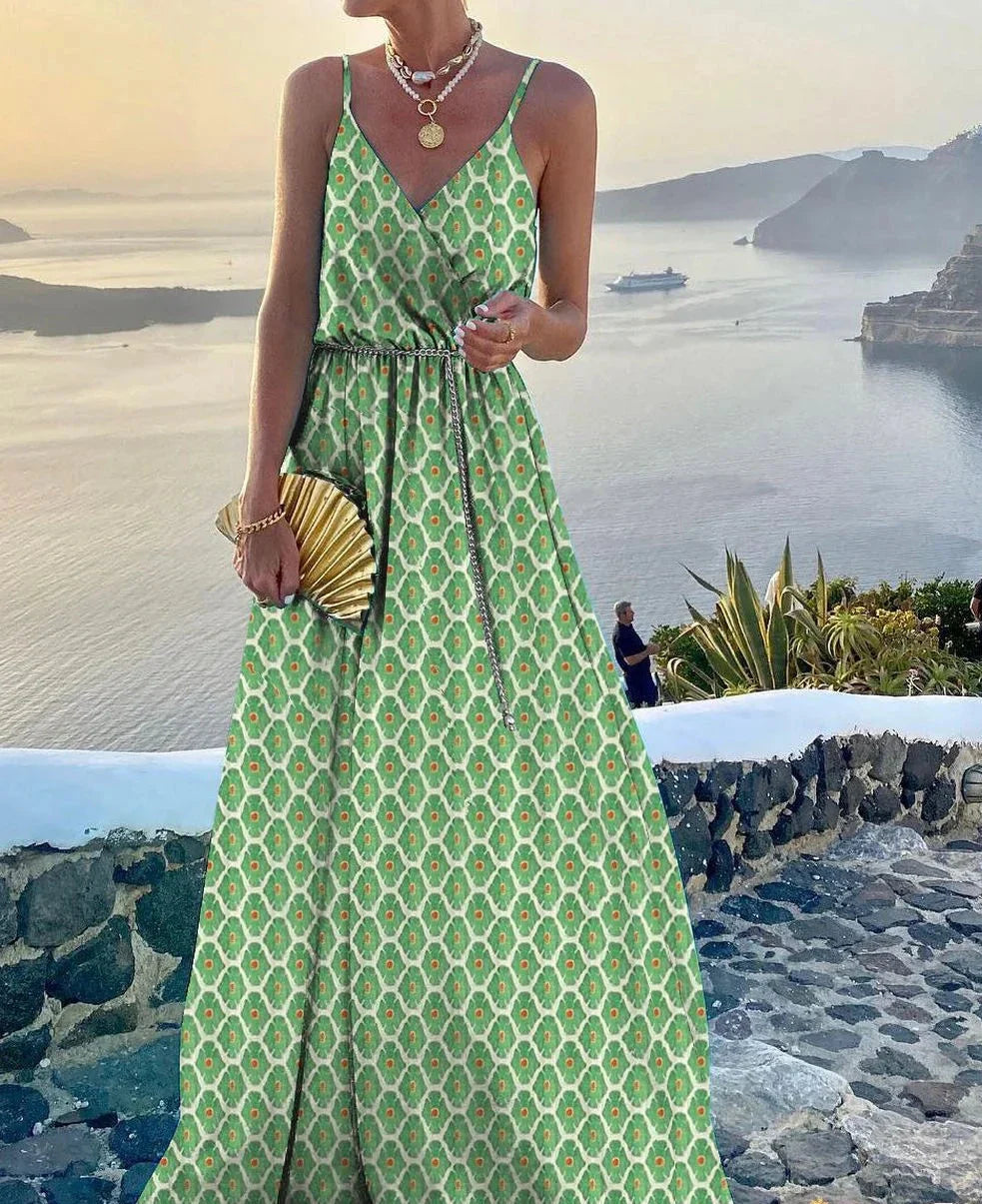 Eloise - Colorful Maxi Dress with Plunging Neckline