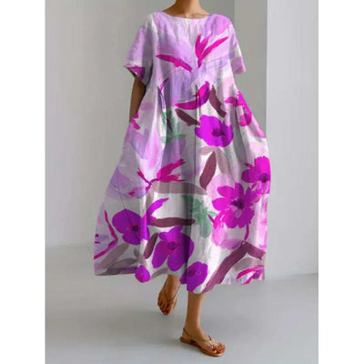 Laura - Women's Art Floral Print Pocket Tunic Dress