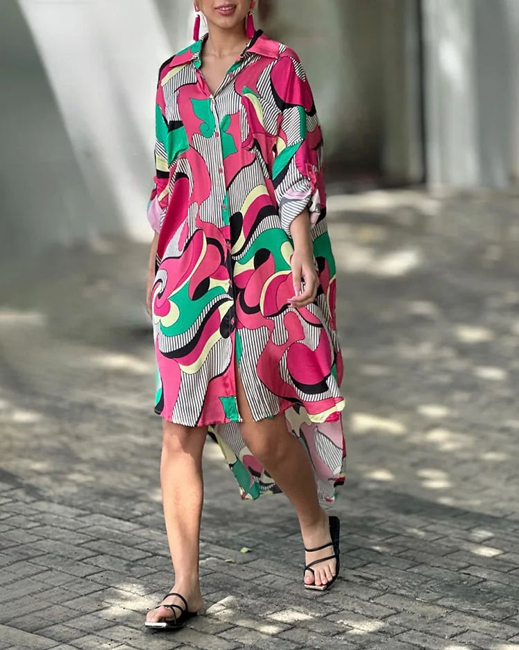 Angela - Printed Blouse with Short Front and Long Back