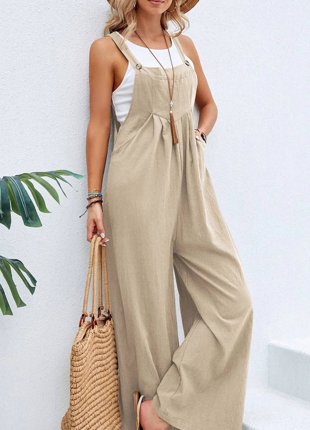 Karolina - Women's Loose Square Neck Solid Button Casual Holiday Jumpsuits