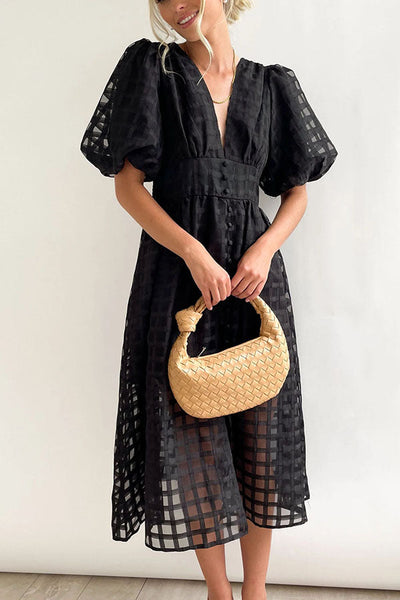 Gina - Midi dress with puff sleeves