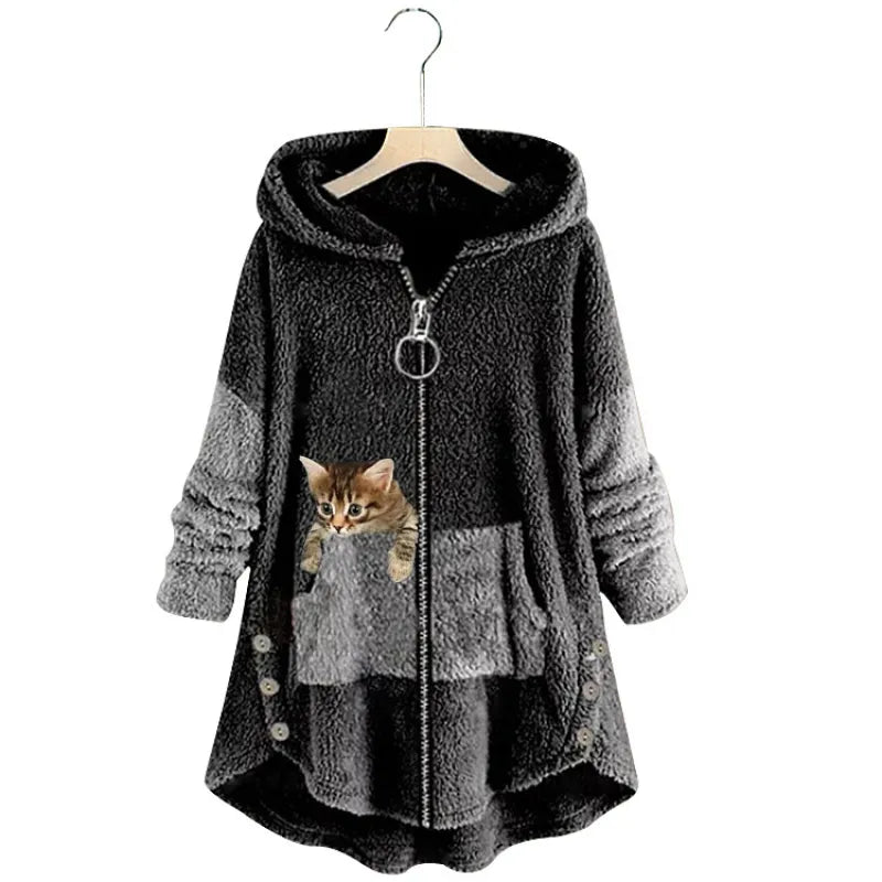 Chloe Women's Plus Size Bear Coat - Long Sleeve Animal Print Fall/Winter Coat