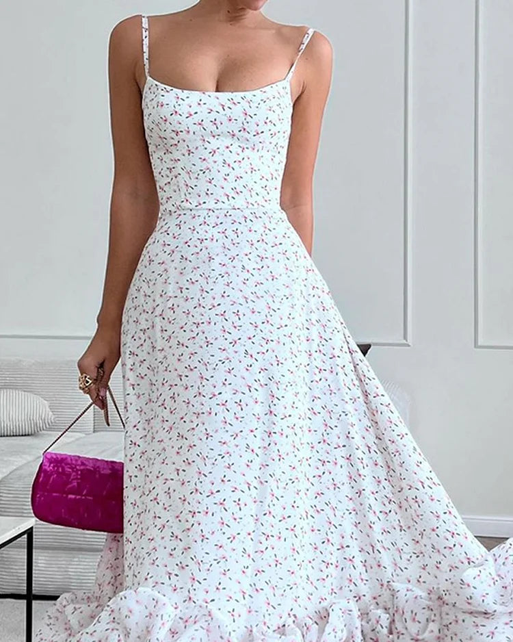 Carolina - Elegant strapless dress with print