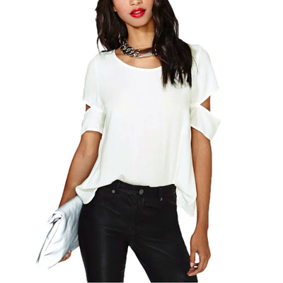 Dorothée - White shirt with open sleeves and round neck